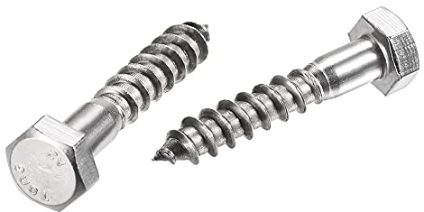 sourcing map Hexagonal Tire-fond M8 x 40mm 304 Inox Acier Demi-fil Autotaraudeuse Boulons pour Bois Vis 10Pcs