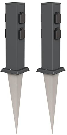 ledscom.de 2 Stück Garten-Steckdosen-Säule Polly mit Erdspieß für außen, IP44, 4-Fach, Edelstahl, eckig, anthrazit, 40cm