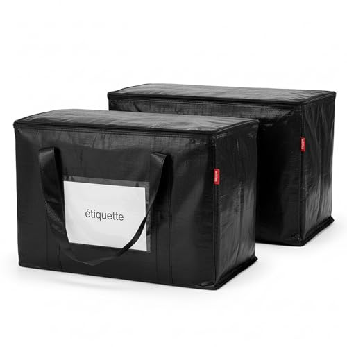 achilles Rangement Papier Administratif - Boite Rangement Dossier 50L - 2 Pièces Range Document Bureau avec Fenêtre Transparente et Fermeture Éclair - 50x33x30cm - Noir