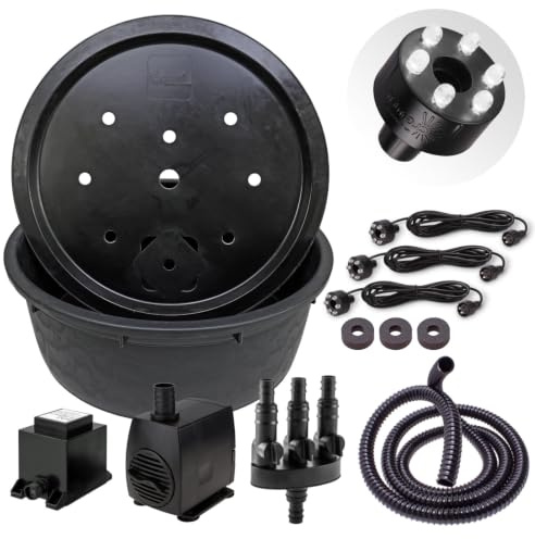 CLGarden 88cm Springbrunnenbecken Set mit großem 150 Liter Wasserbecken und GFK Abdeckung Springbrunnenpumpe SP3 DIY LED Belechtung