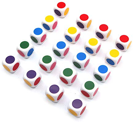 Fasizi Cubi Colorati da 20 Pezzi con Punti, Dadi Regolabili, Dadi a Sei Facce, 16 mm, Rendono semplici Giochi in Classe per insegnare i Colori primari e secondari