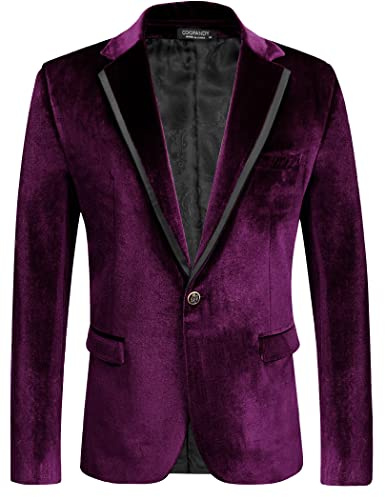 COOFANDY Velvet Blazer Black Tuxedo Jacket Slim Fit One Button Velour Jackets for Dinner Prom Party