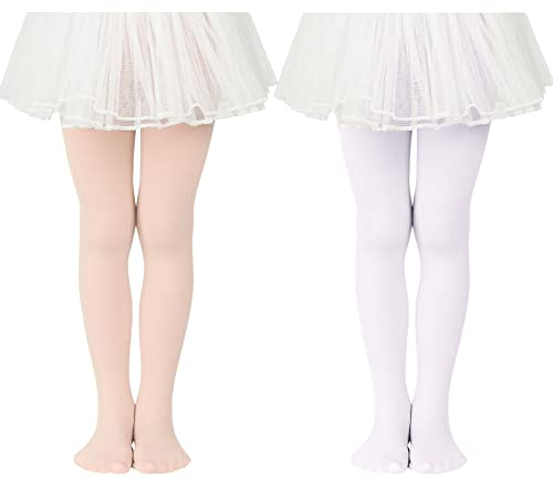 Durio Strumpfhose Mädchen Elastisch Babystrumpfhose Ballettstrumpfhose Tanzstrumpfhose Anti-Rutsch Weiß u. Pink 6-9 Jahre (Tag Size L)
