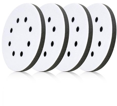 UPWOOD 5-Inch 8-Hole Soft Sponge Cushion Interface Pads, 4 Pads per Pack | for Polishing and Sanding Curved Surfaces, Hook and Loop Replacement Buffer Pad