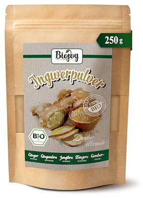 Biojoy Zenzero BIO in polvere, radice di zenzero finemente macinata, 250 g | Dall’India, non trattato, Zingiber officinale L.