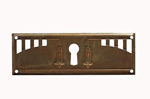 Generisch Möbelbeschlag für Schublade, mit Schlüssel-Loch Messingblech patieniert, Jugendstil, ca. 9,5 x 3,2 cm, Nr. 159425.OBLpa