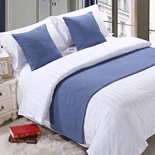 IINCOOY Nordic Simplicity Solid Betttuch Leinenstoff Home Hotel Quaste Überwurf Blau Bettläufer Esszimmer Hochzeit Party Dekor Bettschwanz Handtuch