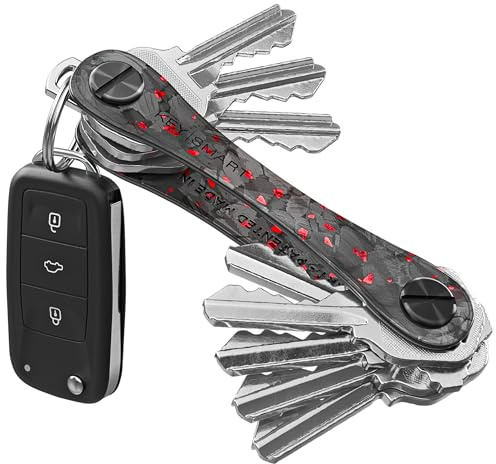 KeySmart Porte-clés Organisateur – Organiseur Compact pour Trousseau, Porte-clés Minimaliste EDC Sans Encombrement, Anneau pour Clés de Voiture et Trousseaux (jusqu’à 14 clés, Carbone Forgé Rouge)