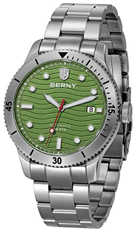 BERNY Männer Taucheruhr Automatische Mechanische Uhr Nylon Uhrenarmband Saphir 20ATM Wasserpuff Sport Armbanduhr Tauchen Schwimmuhr Mit Datumsöffnung C3 Super Luminous