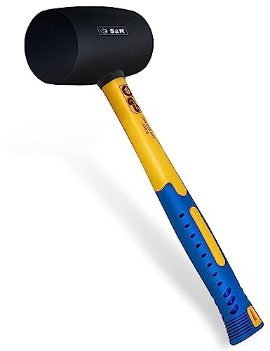 S&R Gummihammer Schwarz 230g aus Naturkautschuk mit rutschfestem stoßdämpfendem Fiberglasstiel, ⌀=45 mm, Schonhammer für Außenarbeiten zB. Pflastersteine, Klinker, Fliesen, Camping - GS geprüft