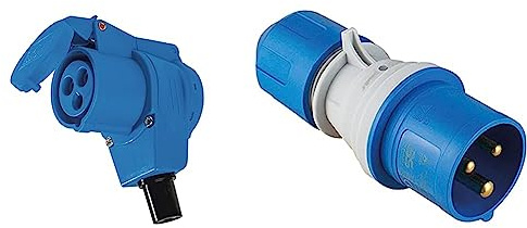 as - Schwabe Camping CEE-Winkelkupplung Caravan – 230 V / 16 A Outdoor-Kupplung mit Schutzkontaktsteckdose – IP44 - Blau I 60474 & - CEE Stecker mit POWERLIGHT Spannungsanzeige 230 V, 16 A