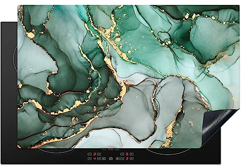 KitchenYeah© Coperchio Piano Cottura Cucina Copri Fornelli Tappetino | 80x52 cm - Induzione Antiscivolo Piastra Protezione Oro - Marmo - Verde - Lusso - Aspetto marmo - Grigio
