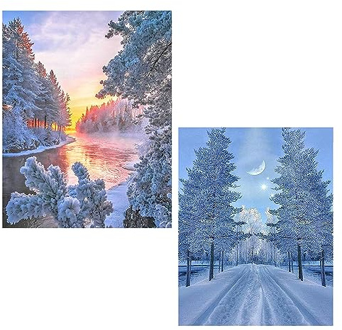 SHEGZHUC 2 Pack Diamond Painting Winterlandschaft 40x50 cm Landschaften und Natur Sonnenuntergang am See Berge und Seen Schnee in Wald