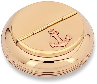 NKlaus 10cm Cendrier de table à clapet rond en laiton massif or ancre Cendrier maritime 11812