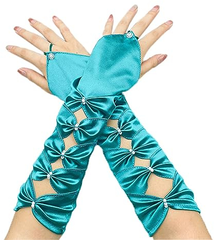 Wambere Damen Fingerlose Handschuhe Lange Satin Handschuhe Bowknot Vintage Brauthandschuhe Abendhandschuhe Tanzhandschuhe für Damen Mädchen Hochzeit Abschlussball Teeparty Kleidungs Zubehör,Grün