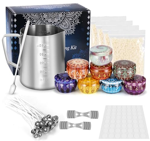Kerzen Selber Machen Set,Kerzenherstellung Kit DIY Kerzenherstellung Set mit 550ml Schmelztopf,360g Sojawachs,8 Kerzendosen, Dochthalter,Kerzen Kunst Und Bastelbedarf Für Anfänger,Muttertag,Geburtstag