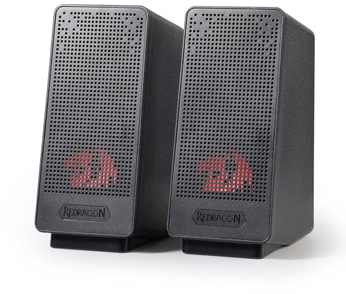 Redragon GS513 PC Gaming Speakers, 2.0 Channel Desktop Computer Sound Bar Bass & Decent Red Backlit, USB Powered w/ 3.5mm Cable