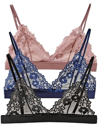 Cotorance Soutien-Gorge sans Armatures en Dentelle sans Rembourrage à Encolure en V Profond et Forme Triangle pour Femmes - Lingerie