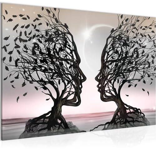 Runa Art Bild Liebespaar Modern Wandbilder Wohnzimmer Schlafzimmer 1 Teilig - Made in Germany - Abstrakt Baum Grau Rosa Flur 044815b