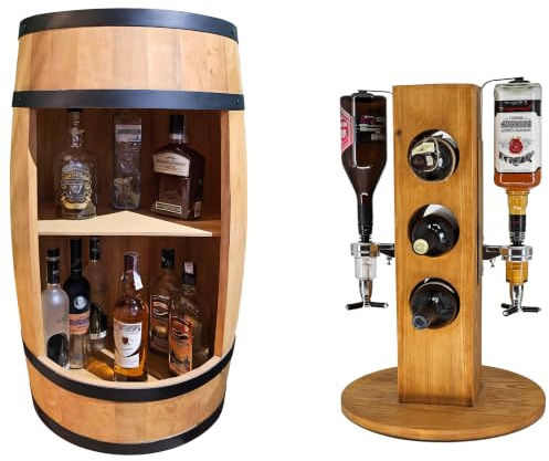 CREATIVE COOPER Set aus Einer Holzbar Weinfass mit Regal und einem Weinregal mit 2 Ausgießern Eiche