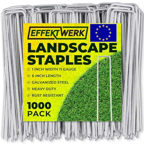 EFFEKTWERK Gartenpfähle (6 Zoll / 150 mm, 1000 Stück), verzinkte U-förmige Landschaftsklammern, Stoffstifte für die Installation von Unkrautbarrieren und Rasen