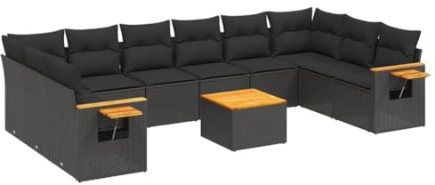 vidaXL Loungegrupp för trädgården m. dynor 11 delar konstrotting svart, soffgrupp, trädgårdssoffset, soffgrupp för trädgården, soffgrupper
