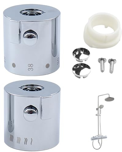 Thermostatic Control Handles,Thermostatic Shower Mixer Knob Chrome Finish Shower Temperature Control Handle Knob for Bathroom Washroom Kitchen, Shower Flow Control Valves
