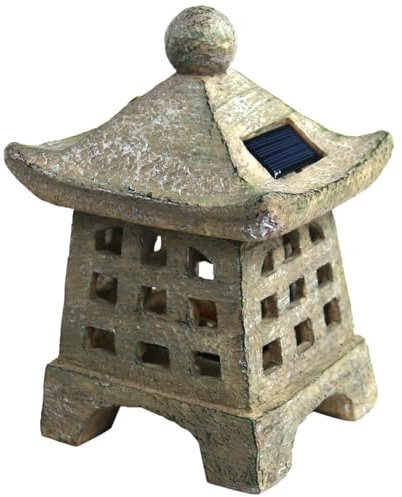 Statue da giardino Pagoda, statue da 8,7 pollici di giardino solare, lanterna di pagoda impermeabili, lanterna giapponese decorativa per balcone, giardino, decorazione del patio, statua da giardino