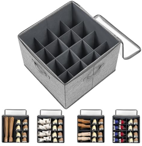 Arsey Schuhorganizer Platzsparend Schuh Organizer für Schrank, Schuhaufbewahrung mit Transparent Deckel Optimaler Shoes Organizer für Ihre Schuhsammlung (Grau, 16 Raster)