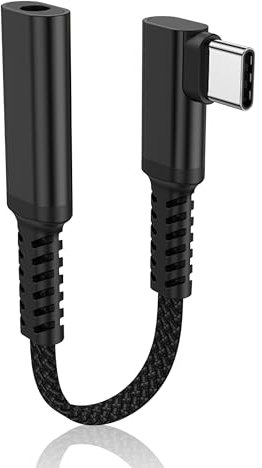 HATMINI Cable de Auriculares de 90 Grados de USB C a 3,5 mm, convertidor de dongle de Audio Auxiliar de 90 Grados de Tipo C Macho a 3,5 mm Hembra, para Dispositivos con Interfaz de Tipo C. (C)