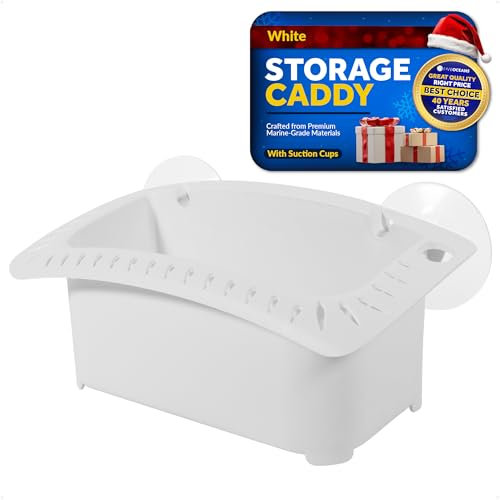 Five Oceans Boat Caddy Organizer, Suction Cups Mount, White ABS - Storage with Drainage, Knife, Plier & 26 Lure Holders for Boats, Pontoons, Fishing Boats, Kayaks - FO4786