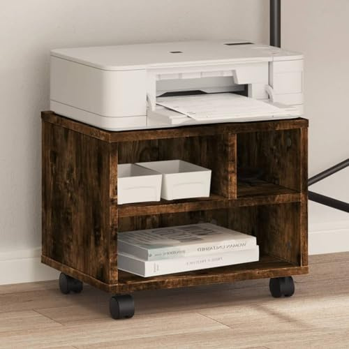Hovothy Druckerständer mit Rollen Aufbewahrungsregal Regal für Drucker Druckertisch Holz Büromöbel Fax-Aktenvernichter Regal Druckerwagen Druckerhalter Räuchereiche 41x32x34,5 cm Holzwerkstoff