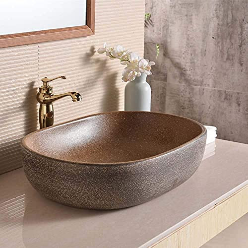 SnamicE Aufsatzwaschbecken, Aufsatzwaschbecken fürs Badezimmer, modernes Aufsatzwaschbecken aus Porzellan, freistehend für Waschtisch, 590 x 410 x 145 mm, oval, F, A-,A-