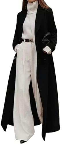 SYLDMKJ Trench Donna Autunno Inverno Donne Cappotto Sciolto Caldo Spessore Trench Coat Lana Blend Giacca Outwear-Nero-XXL