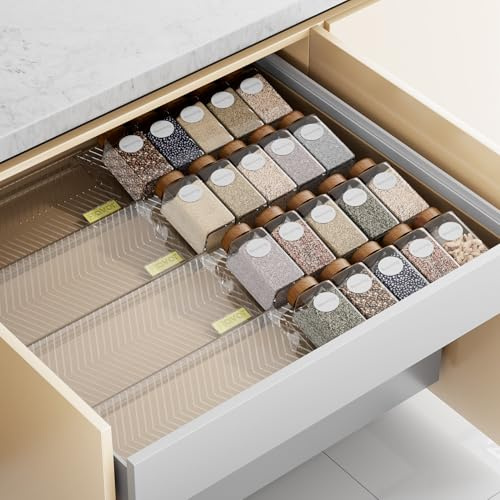 PanPanPal Gewürzregal Schublade 8 Stück, Klarer Gewürzeinsatz (28-56 cm) Verstellbar, Transparentes Gewürz Aufbewahrungssystem für Küchenschubladen, Schrank & Arbeitsplatte