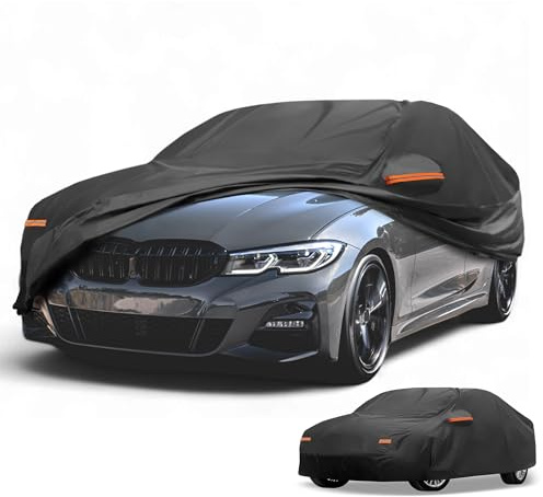 Partuto Aluminum Film Full Car Cover for BMW 3 Series 2016-2025 | All-Weather Waterproof, UV-Resistant Outdoor Full Cover, Right Side Zipper, Black