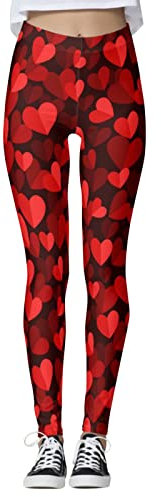 Damen-Leggings mit Herz-Druck, hohe Taille, süßes Herz, Kompressionsstrumpfhose, Sport, sexy Strumpfhose, Bauchkontrolle, Herzkönigin, athletische Jogginghose, hohe Taille, Yogahose, weich, W, XXL