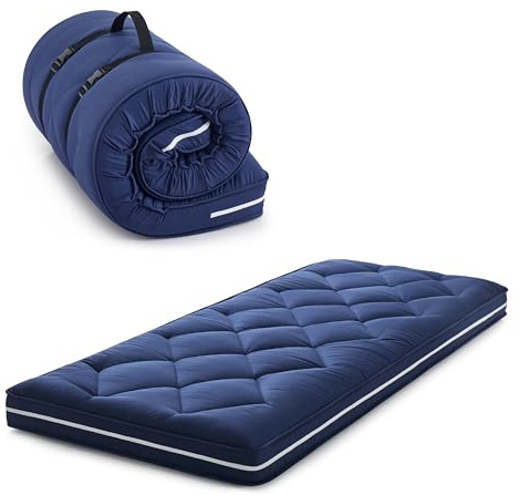 Jamdok Materasso singolo arrotolabile a pavimento, in memory foam, pieghevole, lavabile in lavatrice, portatile, 190 x 75 x 10 cm, blu