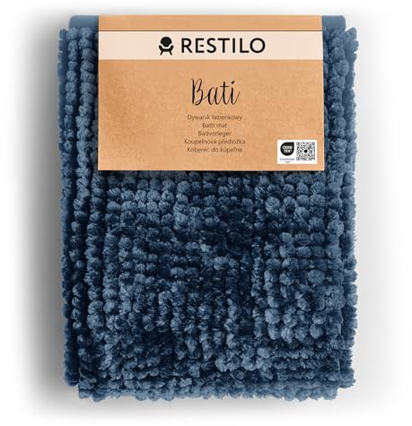 RESTILO Badmatta 60 x 90 cm Halkfri Badrumsmatta Absorberande Duschmatta Vattenabsorberande Mörkblå Bati