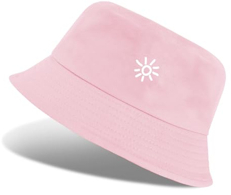 Nadeer Fischerhüte Damen Bucket Hats Faltbar Sommer Hüte Baumwolle mit Breiter Krempe Sonnenhüte für Unisex Frauen Herren Outdoor Aktivitäten(Rosa-B,Einheitsgröße)