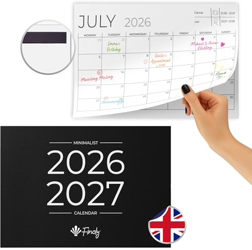 Finoly Calendrier Magnétique Réfrigérateur de Juillet 2026 à Décembre 2027 en Anglais (18 Mois) A4 | Calendrier Réfrigérateur 2026 Mensuel avec Aimant | Almanach Magnétique avec Adhérence Forte