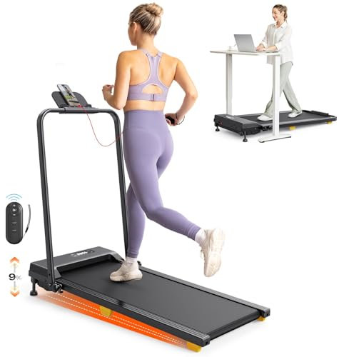 UREVO Folding Treadmill with 9% Incline, Walking Pad Foldable with Handle Bar,One-Touch HIIT Mode, Walking, Jogging or Running for Home Office, Free installation,Remote Contro & LED Display