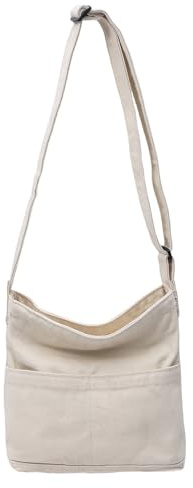 Boziee Canvas Umhängetasche Kleine Schultertasche für Damen und Herren, Freizeit Crossbody Tasche für Alltag und Reisen (Weiß)
