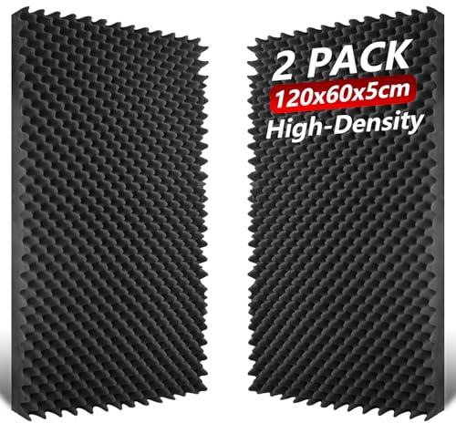 TOUO Akustikschaumstoff, 120 x 60 x 5 cm, schalldichte Schaumstoffplatten, feuerfeste Eierkisten-Platten für Studio, Büro, Heimkino, Geräusch- und Echo-Kontrolle, 2 Stück