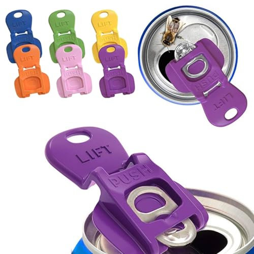 Paquete de 6 abridores de pestañas fáciles y protector de bebidas, abrelatas y cubierta coloridos, tapa protectora de latas de bebidas de plástico para cerveza de coca