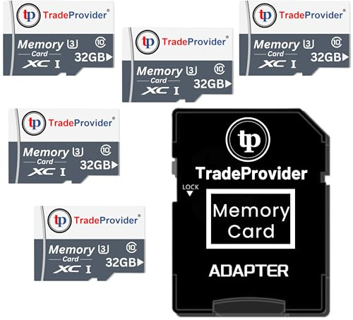 TradeProvider TF Memory Card, Up to 140MB/s Read Speed, A1, C10, U3, V30, 4K Video Recording, for Smartphones Drones Tablets Dash Security Cameras (32GB x 5 and Adapter, 32GB)