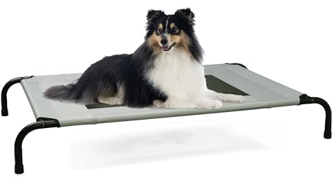 Poskena Hundeliege Outdoor，Erhöhtes Hundebett，Stabiler Metallrahmen，Camping-freundliche Haustierbetten, Geeignet Für Mittelgroße Hunde, 107×62×13cm