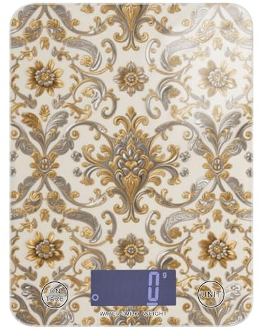 European Retro Golden Patterns Peso perdita di peso Bilancia da viaggio 5 kg/5 g, scala impermeabile grammi e once con 4 unità per la perdita di peso Keto cottura báscula para cocina