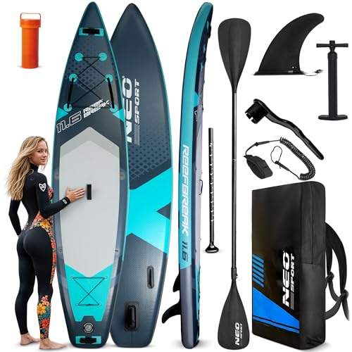 Neo-Sport Stand Up Paddle Board - SUP Aufblasbar Set - 350 cm - Mit Zubehör Handpumpe Paddel Leash Rucksack - Reefbreak 11.6