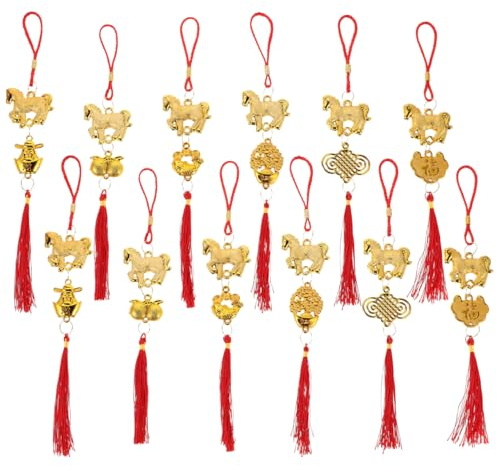 SMASOLO Adorno Colgante De Año Chino 2026 Estilo Chino 12 Piezas, Bonificación Suerte Símbolos De Caballo, Decoración para Bonsáis y Hogar, Colores Vibrantes, Amuleto Tradicional para Festividad